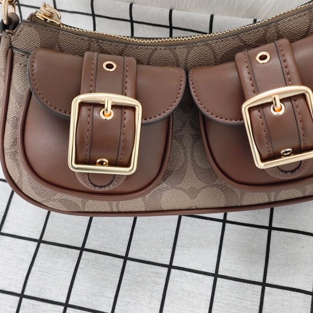 Coach Brown Signature Canvas Crossbody with Leather Buckle Pockets - Picture 2 of 6